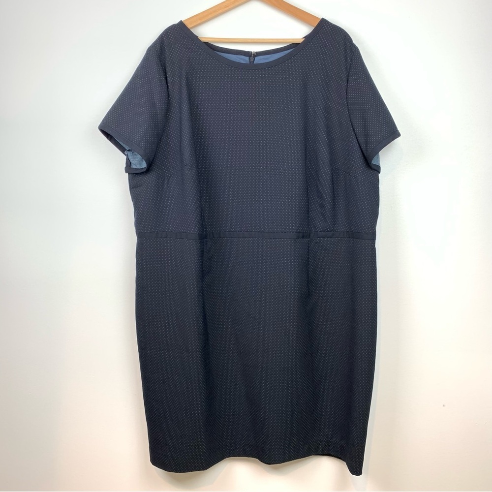 Talbots Dress Plus Size 22W Short Sleeve Blue White Dots Lined Office Wool Blend